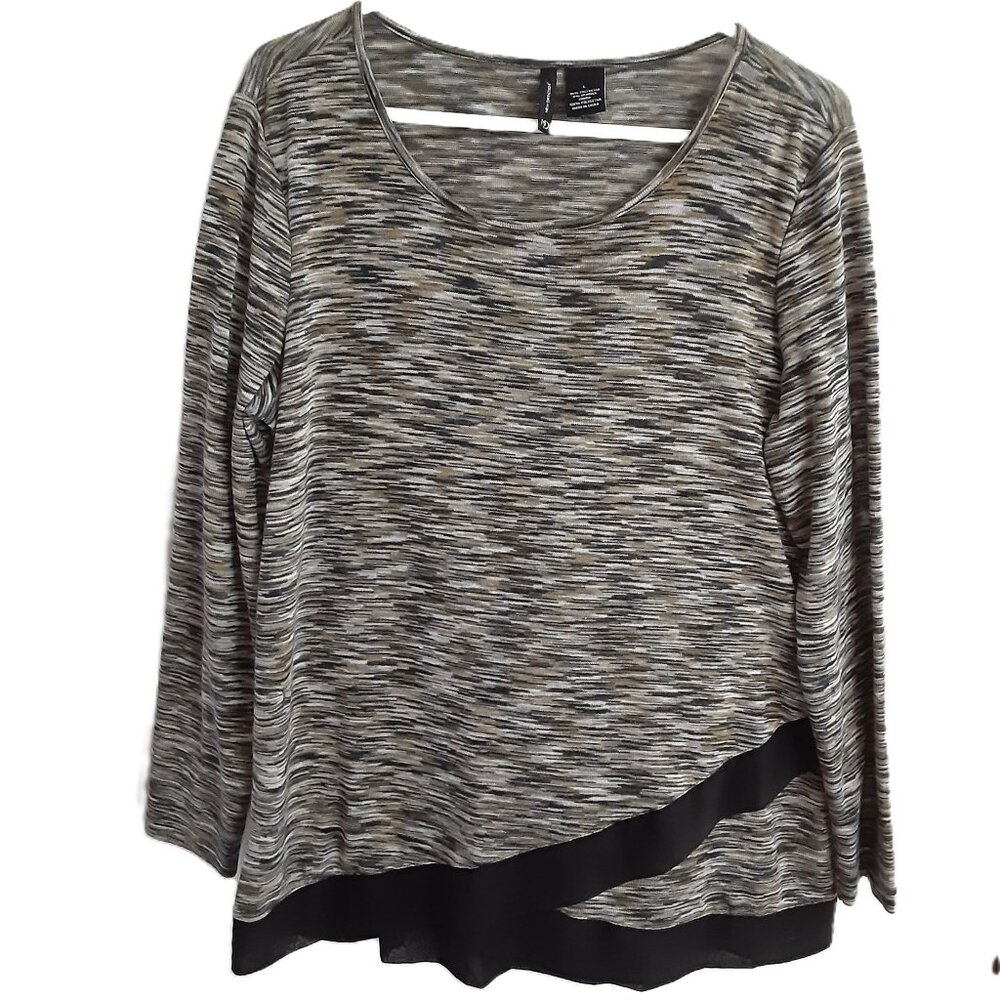 New Directions Top Size LARGE Pullover Layered Front Long Sleeve Round Neck